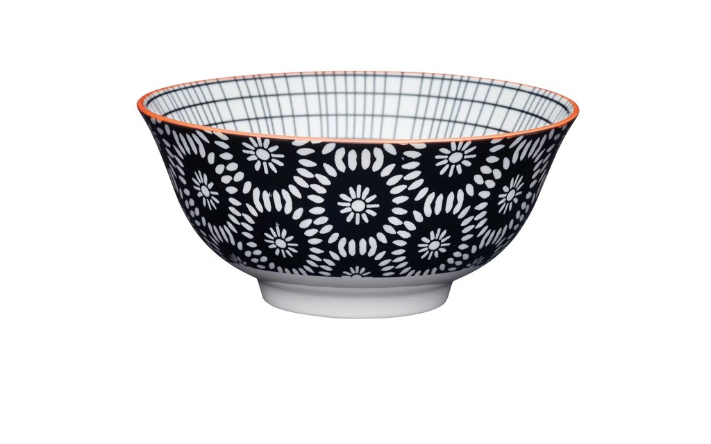 KitchenCraft Glazed Stoneware Bowl, Black Tile, 15.5x7.5cm, Labelled