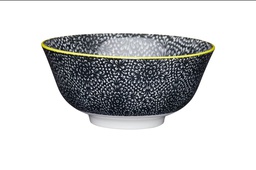 [KCBOWL15] KitchenCraft Glazed Stoneware Bowl, Black Floral, 15.5x7.5cm, Labelled
